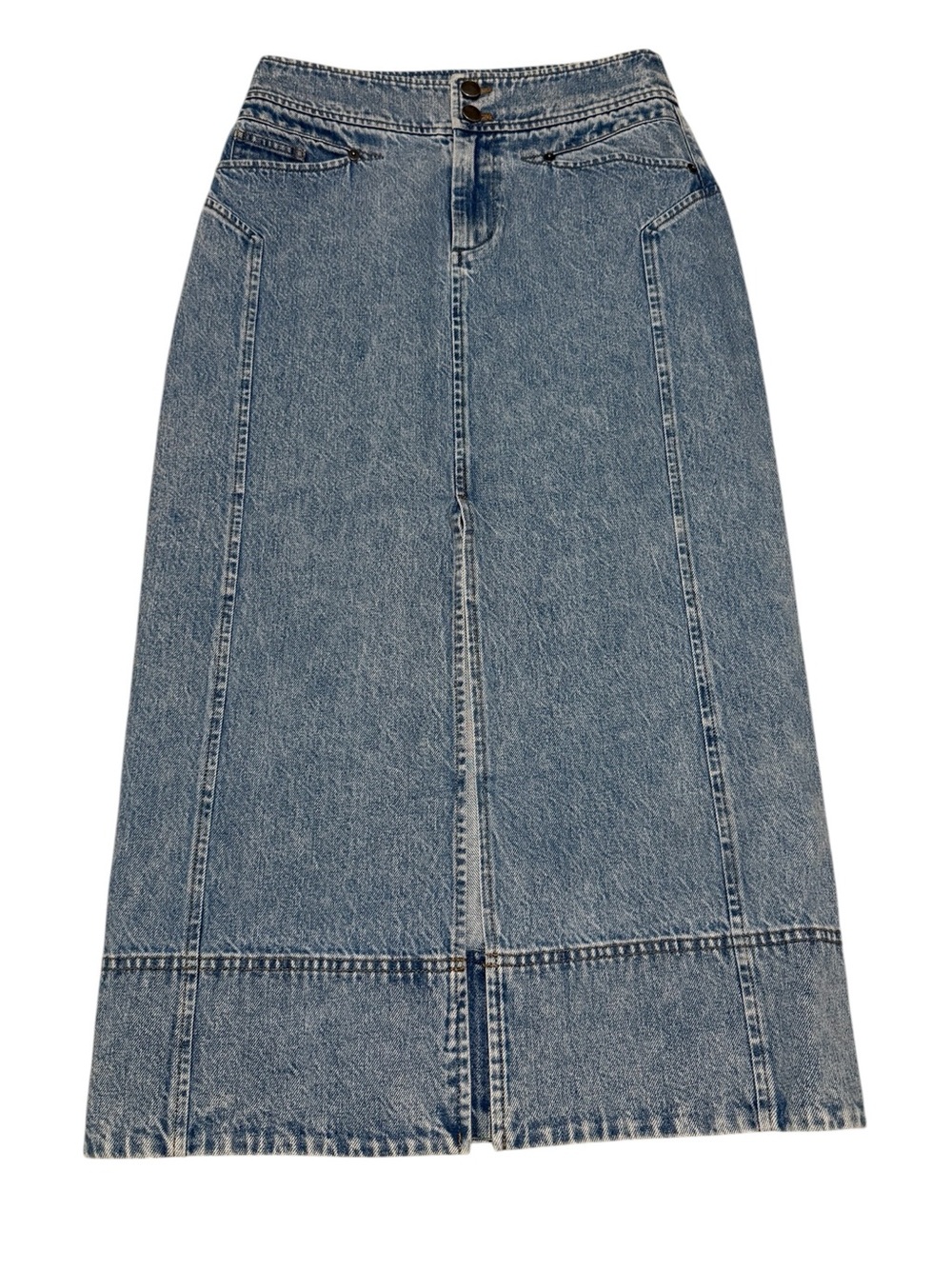 Tanya Taylor Christina Denim High-Waist Midi Skirt Size 2 - Picture 2 of 7